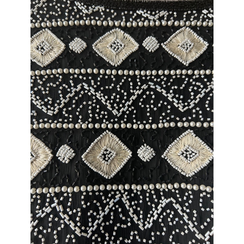 Papell Boutique Evening Vintage Silk Beaded Embroidered Jacket‎ Black White M - Picture 7 of 9